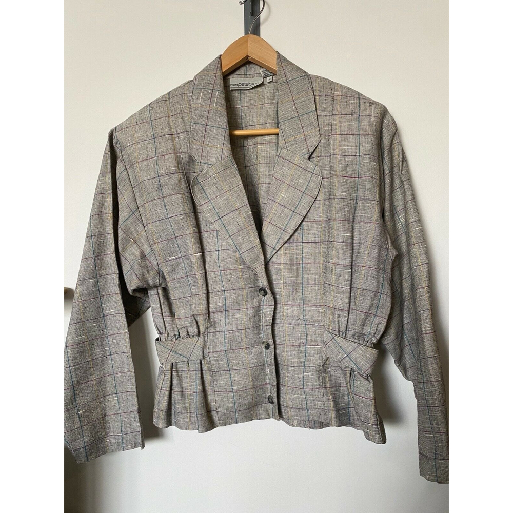 Vintage 1980s For Petes Sake Shoulder Pad Button Blazer S Grey Multicolor